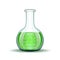 Chemical laboratory transparent flask with green