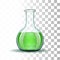 Chemical laboratory transparent flask with green