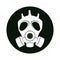 Chemical protection mask icon. White on black. Safety, respirator against dust, toxic substances and viruses