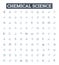 Chemical science vector line icons set. Chemistry, molecules, reactants, compounds, elements, atoms, formulas