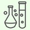 Chemical substance line icon. Lab flask and test tube with liquids outline style pictogram on white background. Science