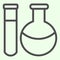 Chemical substance line icon. Lab flask and test tube with liquids outline style pictogram on white background. Science