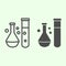 Chemical substance line and solid icon. Lab flask and test tube with liquids outline style pictogram on white background