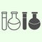 Chemical substance line and solid icon. Lab flask and test tube with liquids outline style pictogram on white background