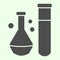 Chemical substance solid icon. Lab flask and test tube with liquids glyph style pictogram on white background. Science