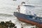 The chemical tanker vessel Blue Star is seen stranded off the coast of Ares