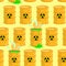 Chemical waste dump. Seamless pattern with barrels of biohazard.