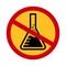 Chemicals free symbol, danger chemicals warning sign chemical safety, mercury free icon in red crossed circle forbidden sign