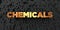 Chemicals - Gold text on black background - 3D rendered royalty free stock picture