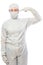 Chemist in protective suit on a white background