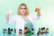 Chemist woman with glassware thumb up gesture isolated