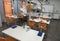 Chemistry class at school. An empty, clean laboratory in a university college science classroom