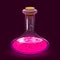 Chemistry glass bottle filled with a pink liquid potion. Love potion.