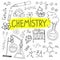 Chemistry hand drawn background. Set of science doodles. Back to school illustration.