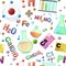 Chemistry items seamless pattern. Cartoon style. Study and production of mineral. Organic and inorganic. Parts of