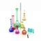 Chemistry set, with test tubes, and beakers filled