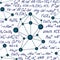 Chemistry vector seamless pattern with dna molecules, crystal lattice and other chemical formulas