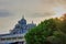 Chennai, South India - October 27, 2018: Ashtalakshmi Temple exterior against sunset. Hindu temple is located near seashore