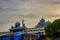Chennai, South India - October 27, 2018: Ashtalakshmi Temple exterior against sunset. Hindu temple is located near seashore