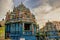 Chennai, South India - October 27, 2018: Closeup of Ashtalakshmi Temple against dramatic sunset. Hindu temple is located near