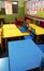 Chennai,TamilNadu/India-02082019: Colorful elementary school bench and desk in preschool