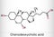 Chenodeoxycholic acid, CDCA, chenocholic acid, C24H40O4 molecule. It is bile acid naturally found in the body. It is used as