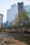 Cheonggyecheon, small river in the center of Seoul. High-rise office buildings