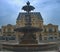 CHERBOURG, FRANCE - June 6th 2019 - impressive fountain with theater building behind it