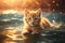 A Cherished Kitten Gracefully Swimming in the Radiant Glow of the Setting Sun