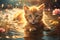 A Cherished Kitten Gracefully Swimming in the Radiant Glow of the Setting Sun