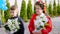 CHERKASY REGION, UKRAINE, OCTOBER 10, 2019: portrait, children of eight years, a boy and a girl with flower wreath on