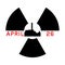 Chernobyl nuclear power plant with the date of the reactor explosion and radiation icon. April, 26, 1986. Vector