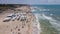 Chernomosk, Ukraine - June 30, 2018: Aerial view from the air on the luxury bungalow on the beach