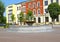 CHERNYAKHOVSK, RUSSIA. Fountain on a summer sunny day. Kaliningrad region