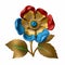Cherokee Rose: Colorful Gold, Red, and Blue Blossom.