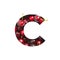 Cherries alphabet. Letter C made of berries and paper cut isolated on white. Typeface for bio organic food market