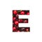 Cherries alphabet. Letter E made of berries and paper cut isolated on white. Typeface for organic food market. Vitamins
