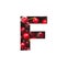 Cherries alphabet. Letter F made of berries and paper cut isolated on white. Typeface for organic food market