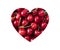 Cherries in heart shape isolated on a white. Fresh red cherries. Texture blueberry berries close up. Cherry fruit. Cherries with c