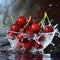 Cherries Splashing in Water Bowl