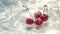 Cherries with Stems in Pink Sparkling Liquid Wallpaper, generative ai