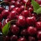 Cherry banner. Cherries background. Close-up food photography