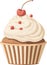 Cherry Bliss: A Simple and Minimalist Cartoon Illustration of a Realistic Cream-Topped Cherry Cupcake