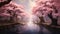 cherry blossom avenue, with a canopy of pink petals, japanese art style by AI generated