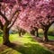 cherry blossom gardens incredible pink flowers, Generative AI
