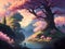 Cherry Blossom Tree Fantasy Forest: A Breathtaking Landscape in Oil by Gregory Manchess