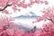 Cherry blossoms in full bloom with majestic mount Fuji in the background, Japan\\\'s spring splendor