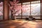 Cherry blossoms in a traditional wooden Japanese style house AI Generated