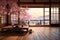 Cherry blossoms in a traditional wooden Japanese style house AI Generated