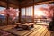 Cherry blossoms in a traditional wooden Japanese style house AI Generated